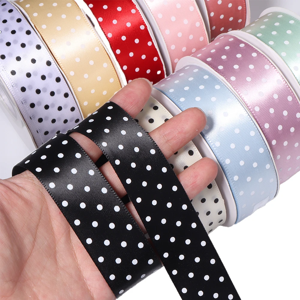 25 Yards/Lot 25mm gepunktete Satinbänder für DIY-Bastelarbeiten, handgemachte Schleifen, Haarnadeln, Blumen, Geschenkverpackungen, Partydekoration. – Detail 3