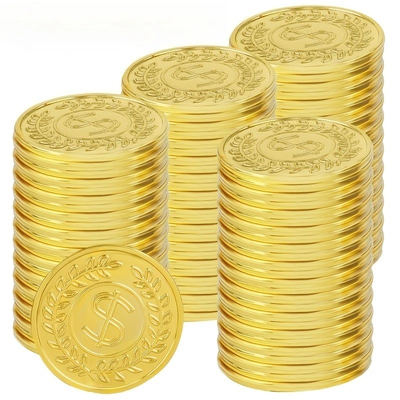 100PCS/bag Pirate Prop 50 Gold Coin 100 Money Token Simulation Plastic Gold‑plated Pirate Gold Coins Escape Treasure Hunt Game