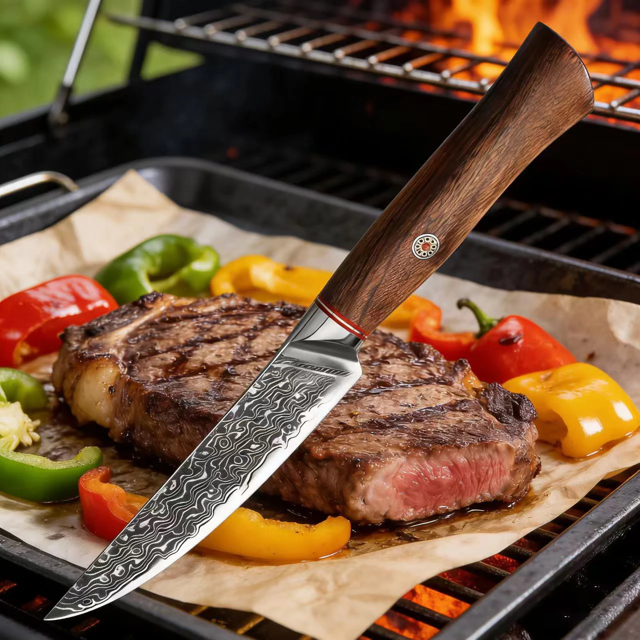 5 Inch Utility Knife 67-layers Damascus Steel Blade Steak Cleaver Paring Peeling BBQ Kitchen Knives Wood Handle Cooking Tools