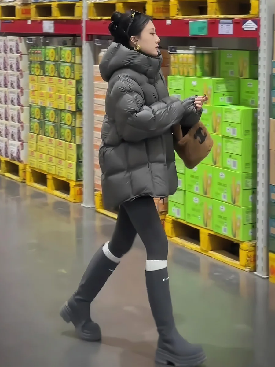 

Женская зимняя теплая удлиненная куртка-пуховик Deep ey с капюшоном, повседневная, с наполнителем из белого пуха, средней длины, верхняя одежда