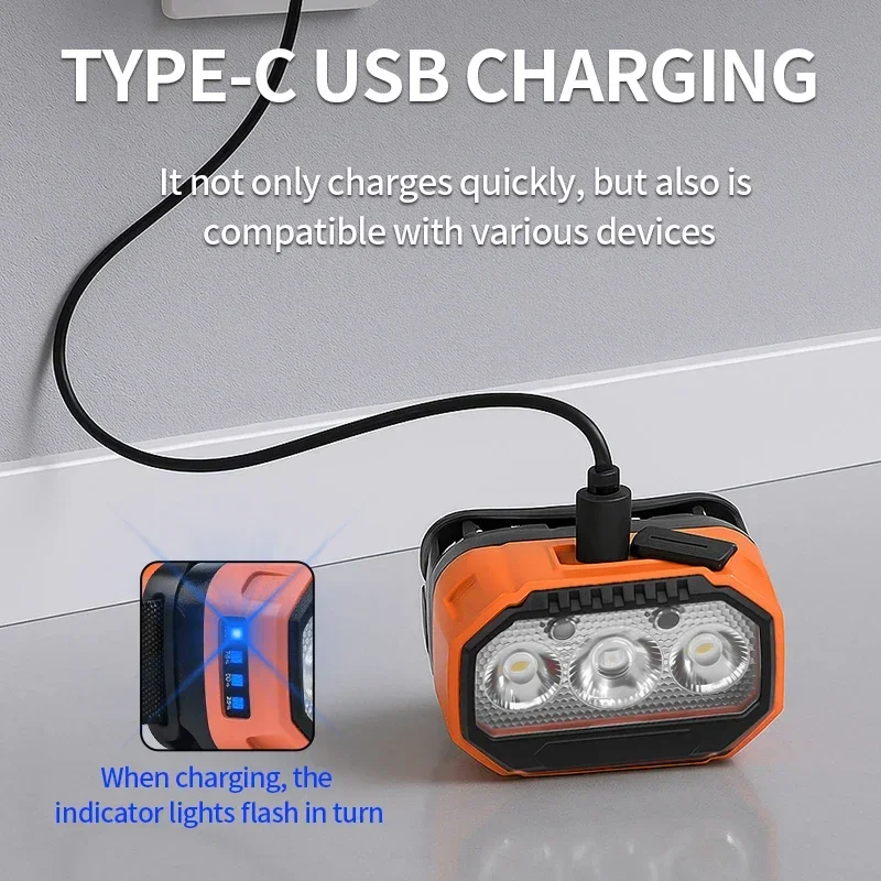 مصباح أمامي LED قابل لإعادة الشحن T-306، مصباح أمامي فائق السطوع مع 5 أوضاع، شحن USB، 45 °   قابل للتعديل، طويل الأمد للتخييم والجري