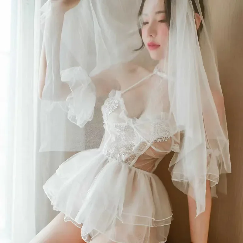 Sexy Lingerie Women Cosplay Wedding Dress Lolita Skirt Porn Lace Female Underwear Role Play Maid Bodysuit Women Short Dresses