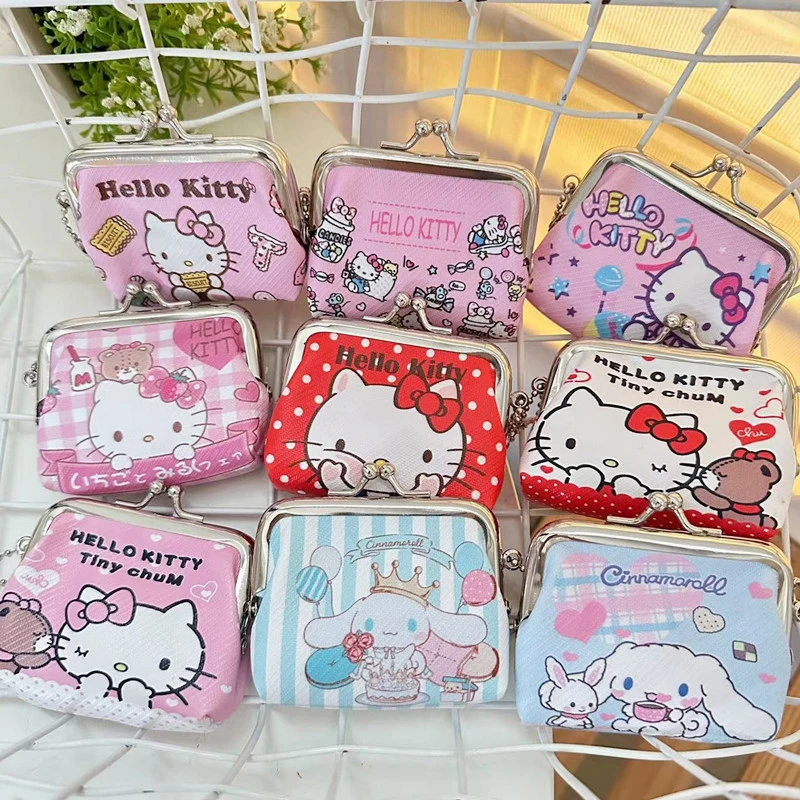 

Кошелек из искусственной кожи для девочек с аниме Sanrio Kuromi Cinnamoroll кошелек Hello Kitty Кошелек для монет Чехол для удостоверения личности Детский кошелек с брелоками подарок на день рождения