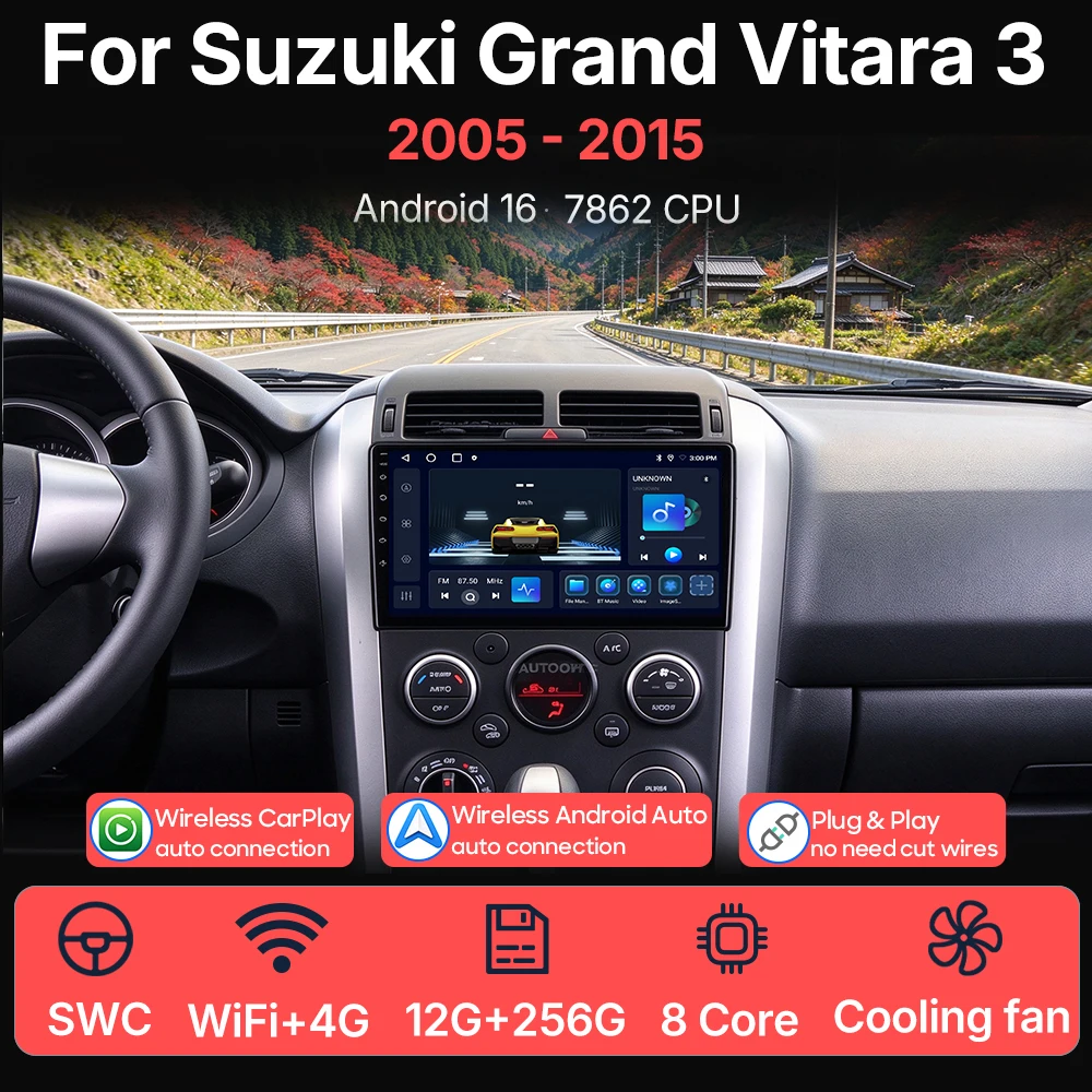 Car Multimedia Player Android 16 For Suzuki Grand Vitara 3 2005 - 2015 Wireless CarPlay GPS Android Auto Wifi Stereo 2Din 4G DSP