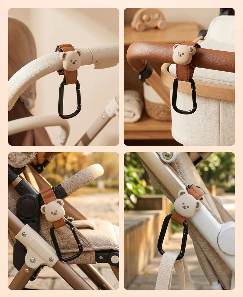 Baby-Kinderwagen-Haken Niedliche Cartoon-Bären Fahrrad-Kinderwagen-Organizer-Haken PU-Leder-Haken zum Aufhängen von Baby-Kinderwagen-Zubehör – Detail 8