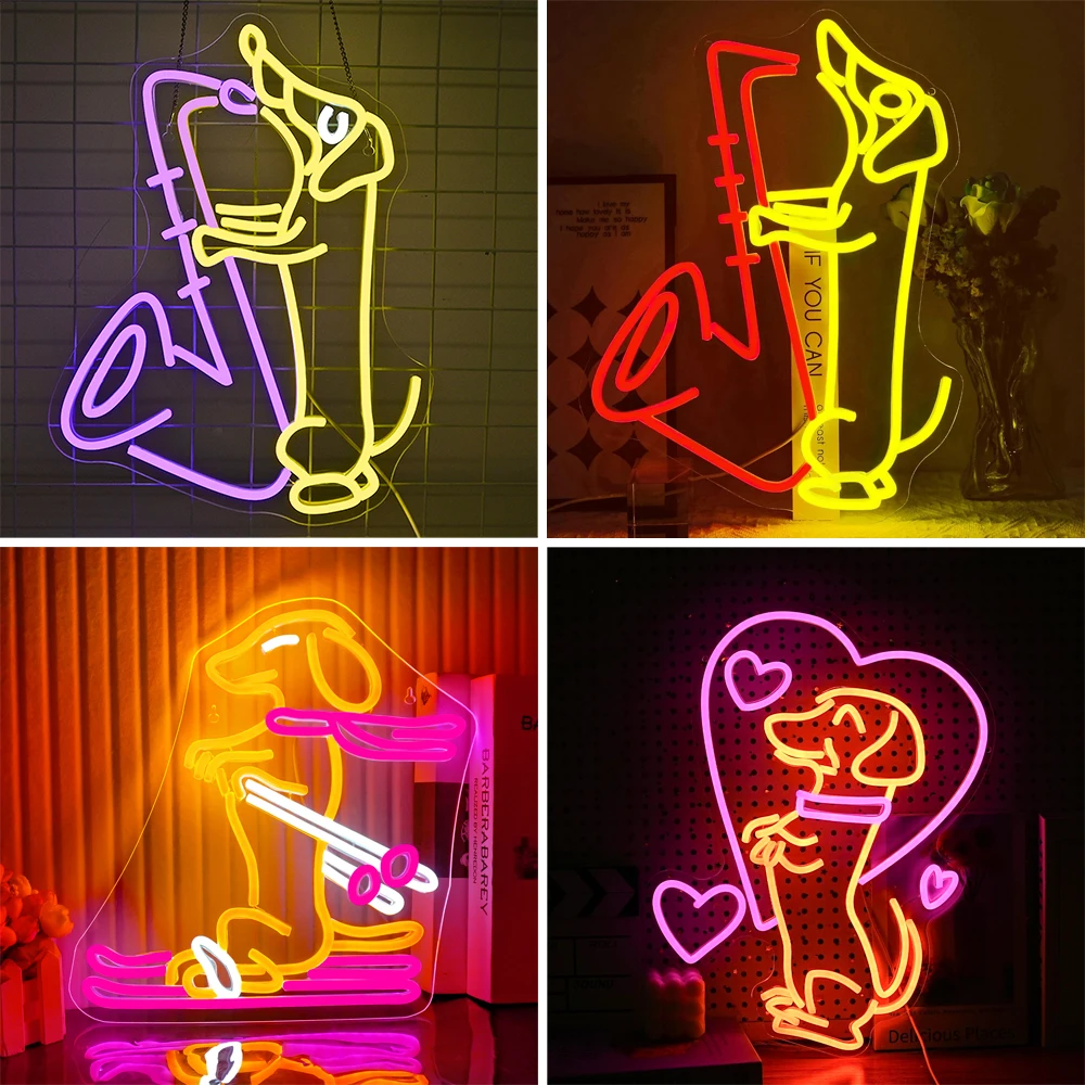 

Dog Play Jazz Neon Sign Led Light For Wall Decor Dimmable Room Decoraiton For Music Party Music Studio Musical Store Logo