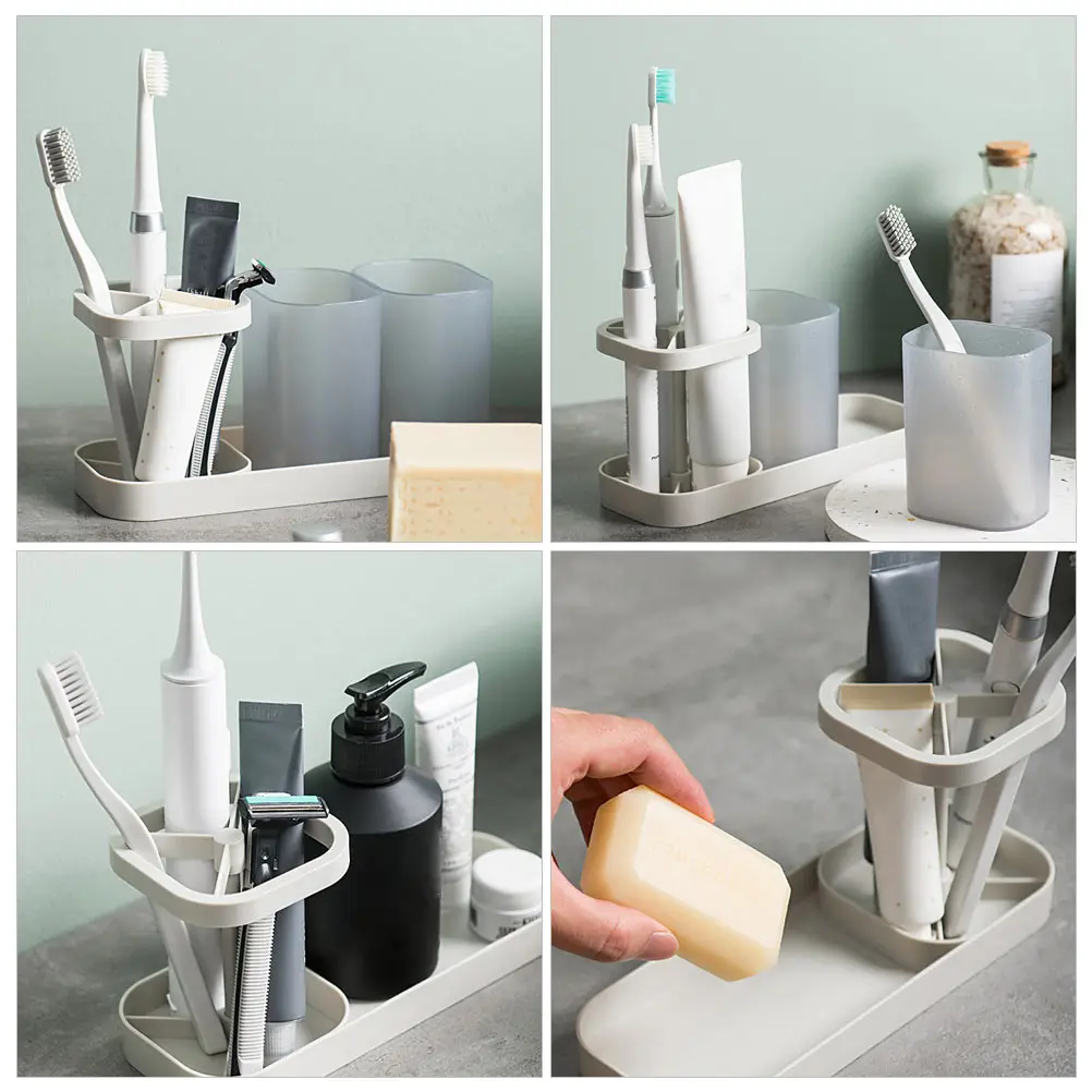 

1Pcs Toothbrush Rack Nordic Style Punching Free Toothbrush Cup Holder Bathroom Storage Organizer Wash Cup Stand Plastic Storage