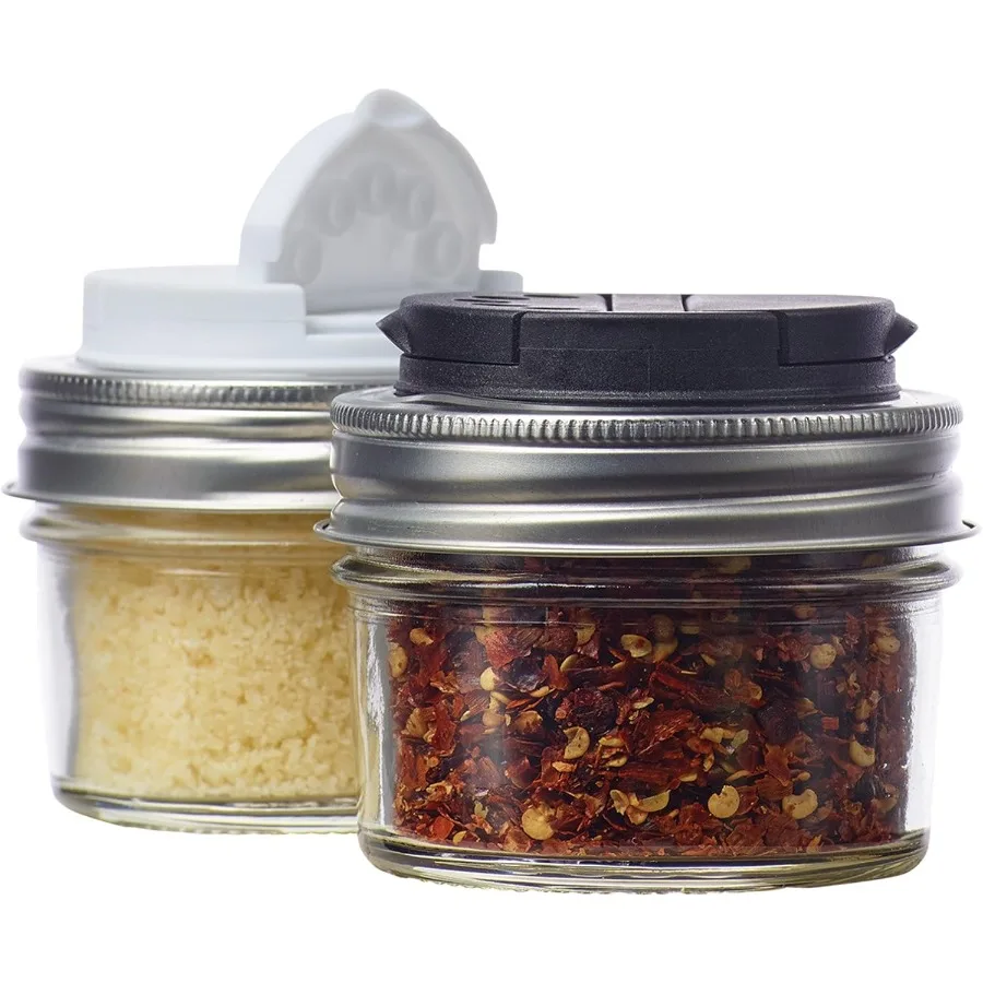 

Jarware Spice Lids for Regular Mouth Mason Jars Set of 2 Black and White