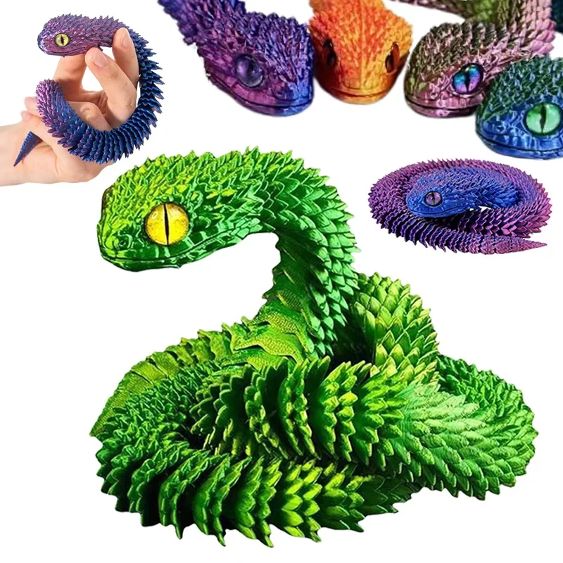 30/40cm 3D Printed Snake Joint Movable Viper Figurine Animal Model Luminous Modle Figures Rotatable Decor Kids Life Daily Gifts