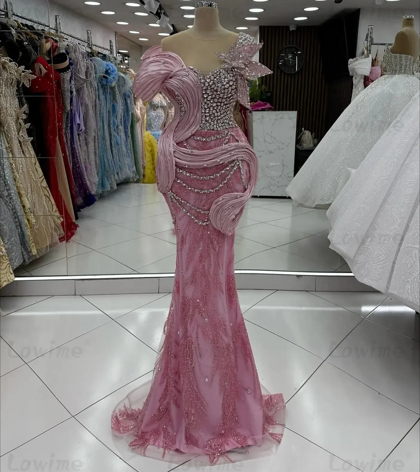 

Прекрасные розовые вечерние платья с открытыми плечами, арабские кристаллы и стразы, свадебное вечернее платье для женщин, платье для выпускного вечера по индивидуальному заказу