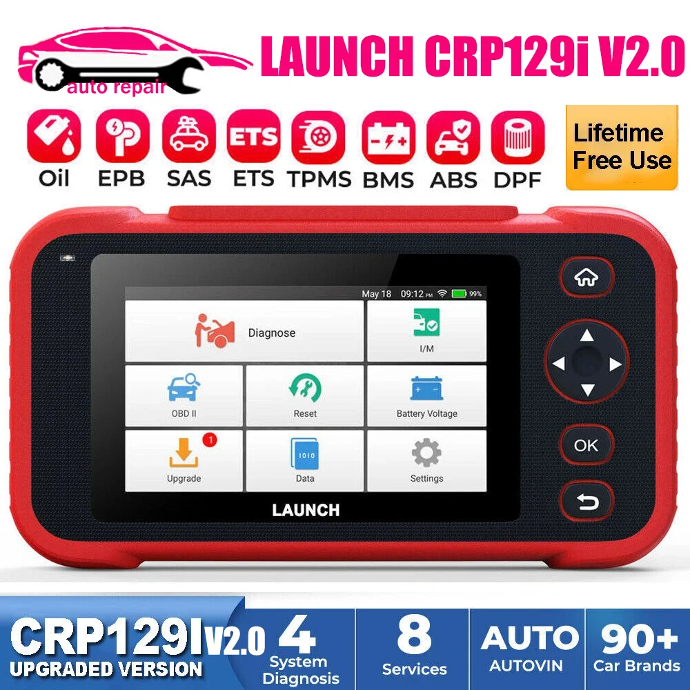 

LAUNCH X431 CRP129i v2.0 Сканер OBD2 Считыватель кодов TPMS EPB Сброс двигателя ABS подушка безопасности Трансмиссия OBD 2 Автомобильные диагностические инструменты