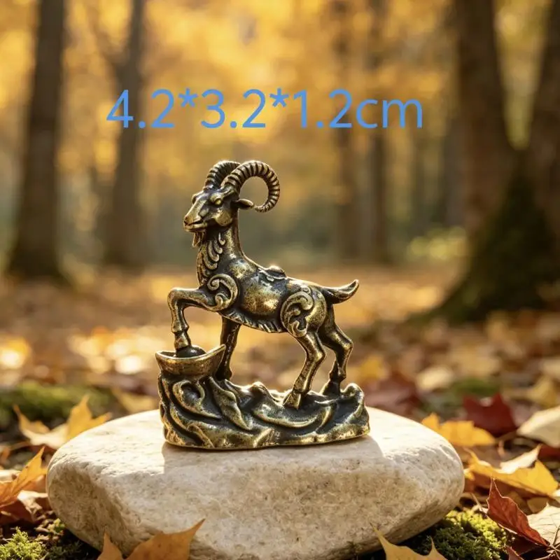 1Pcs Metal Zodiac Goat Statue Decoration Sheep Animal Theme Flat Base Frame Tabletop Ornament Auspicious Implication