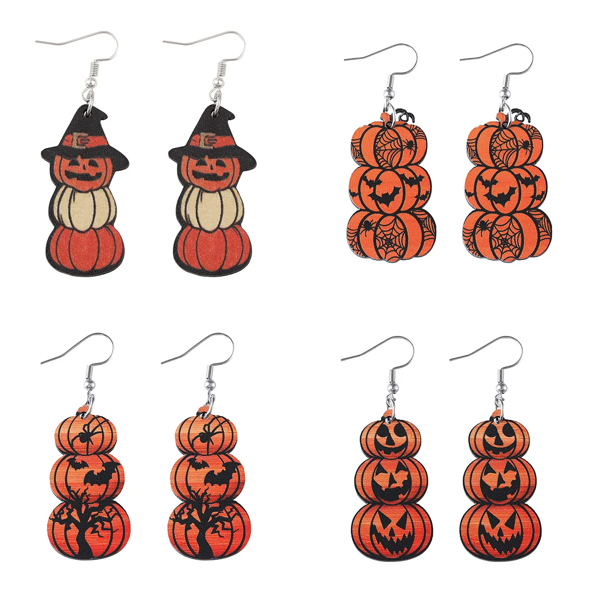 Halloween Bat Grimace Pumpkin Pendant Earrings Wooden Goth Accessories image 5