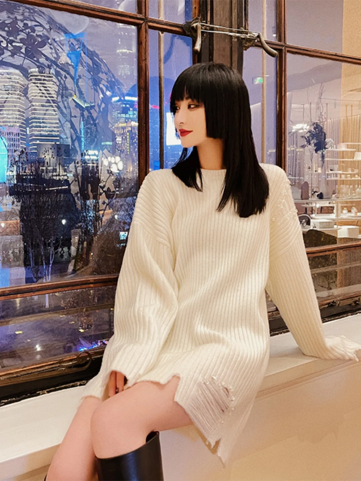 

NANASTORE женский длинный вязаный свитер светя, свободный крой, тонкий, зима-весна, Новое поступление, уличный круглый свитер Ne