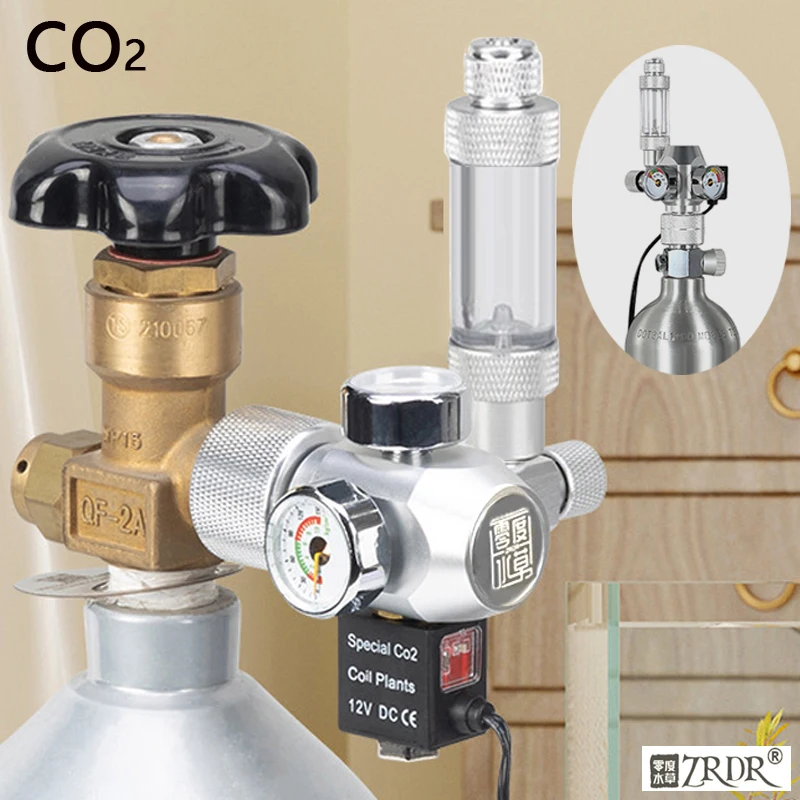 

Регулятор CO2 для аквариума Электромагнитный клапан двойного метра Пузырьковый измеритель Стальной цилиндр CO2 Система реакции Редукционный клапан давления CO2