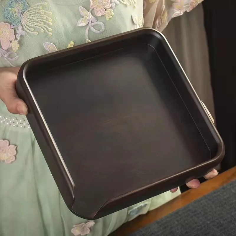 

Новый квадратный ящик для хранения чайного торта Пуэр из цельного дерева из черного дерева, поднос для чая из дерева с куриными крыльями из палисандра, аксессуары для чайной церемонии