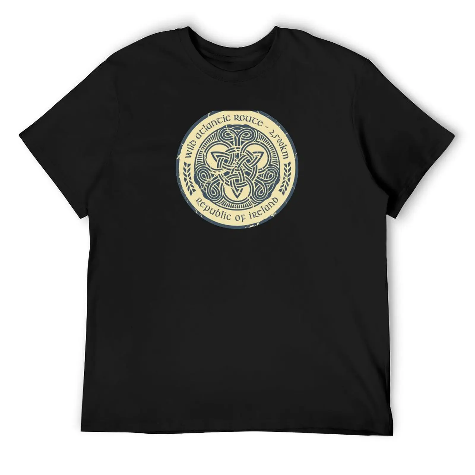 

Wild Atlantic Route, Ireland - Celtic Triskele Knot - Blue/Beige T-Shirt customs graphic tee shirt mens clothing