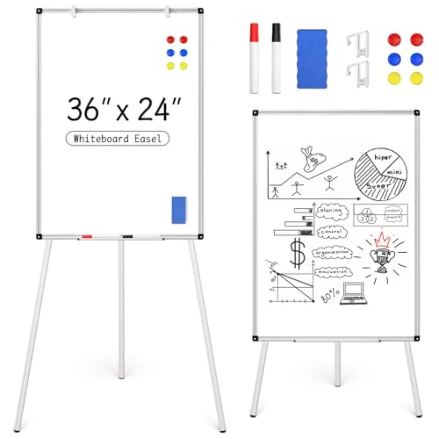 

Magnetic Whiteboard Easel Stand, Dry Erase 36 x 24 White Board with Height Adjustable Tripod Stand, 3' x 2' Flipchart Easel Sta