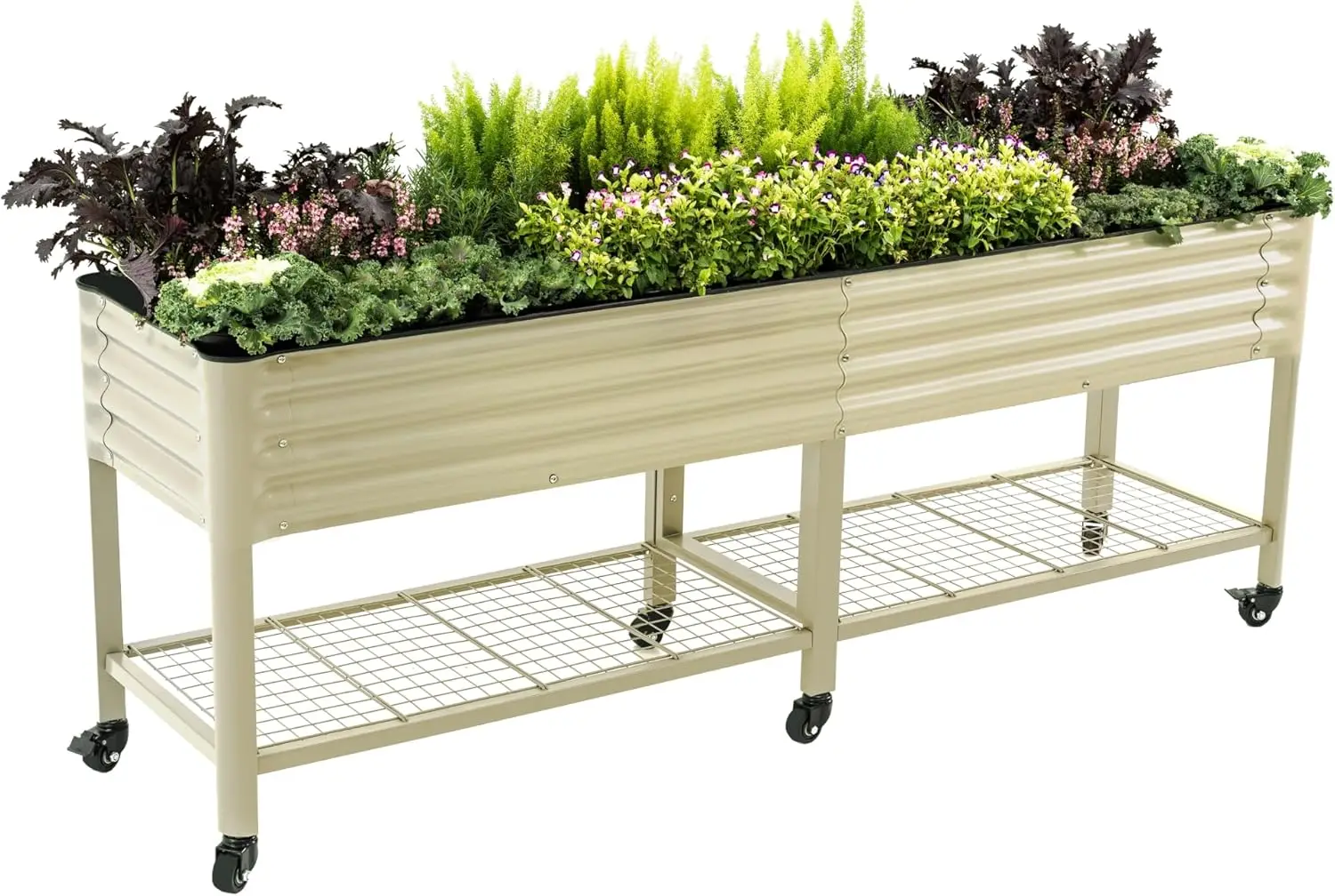 

Rolling Elevated Raised Garden Bed-V Series, 2' x 8' Garden Beds with Legs & Storage Rack for Patio & Porch, 1400 Lbs Weight Cap