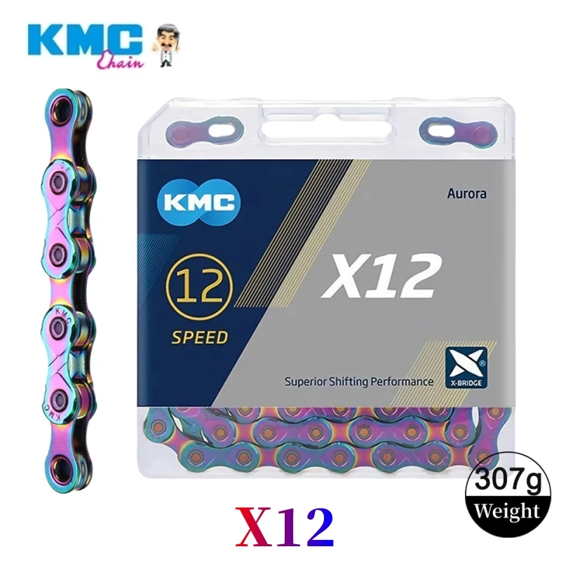 KMC X12-cadena para bicicleta de montaña, accesorio Original de plata, negro, dorado, Aurora, 126 eslabones, 12v, piezas para Shimano SRAM