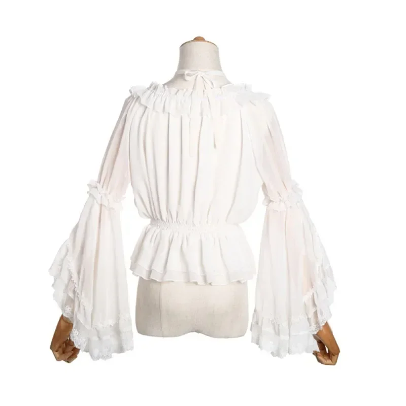 Chiffon Lolita Lace Blouse Strap Under Shirt Women Halter Neck Off Shoulder Long Flounce Sweet Tops Bell Sleeves For Plus Si MN8