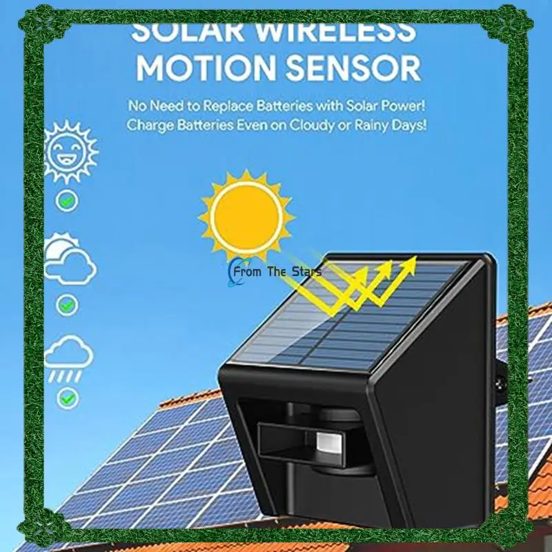 Solar Driveway Alarm Infrared Detection Wireless Doorbell Black & White & Gray (US Plug)