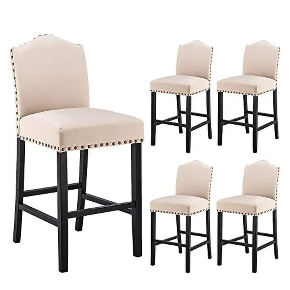 Modern Fabric Upholstered Bar Stools Set of 4 & 2 with Back Nailed Trim Counter Height Barstools Sturdy Wood Frames Installation