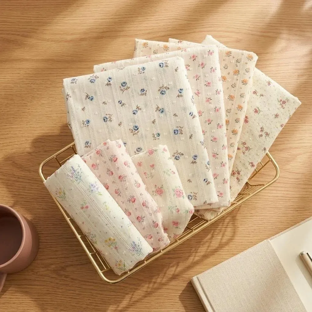

145x50cm Fresh Striped Clip Dot Floral Pure Cotton Tissu Jacquard Curtain Shirt Dress Fabric Sewing Cloth for Home Decor