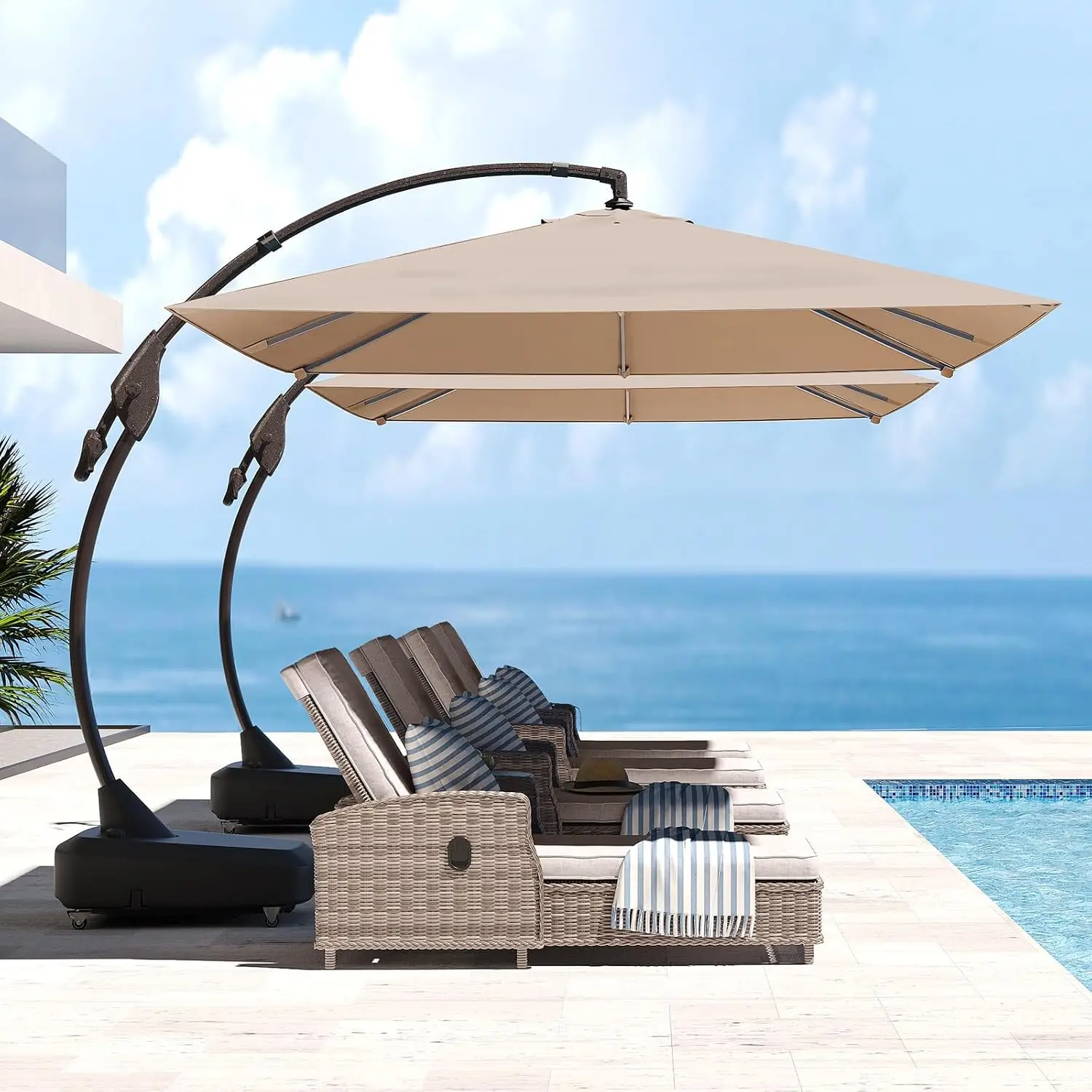 10x13 FT Large Cantilever Umbrella with Base & Cover, Champagne | 10x13 FT Outdoor Hanging Offset Umbrella,, Customized
