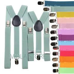 Conjunto Suspender Soild Elkastic Salmão Verde Sage, cinta colorida para homens, mulheres e criança, festa de casamento ajustável, acessório diário, novo