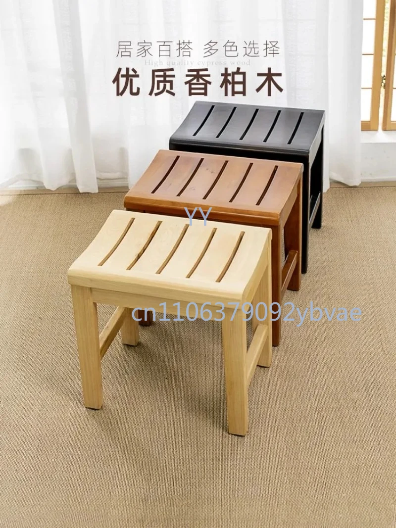 High-end Bathroom Elderly Bath Stool Non-slip Waterproof Solid Wood Bench Shower Foot Rest Stool