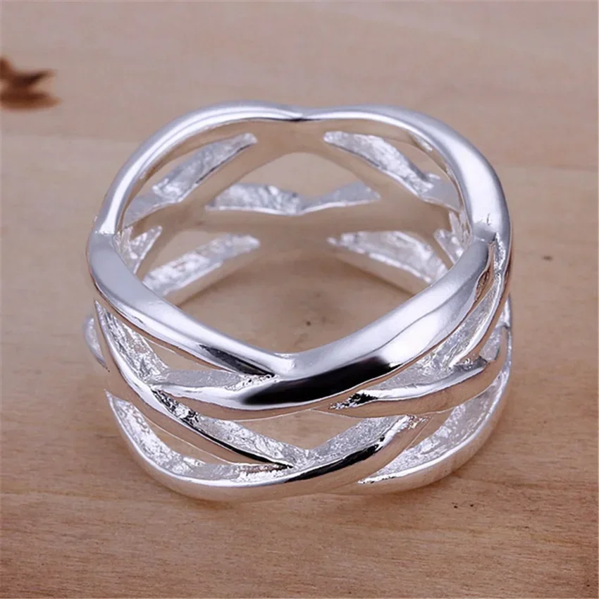 SIZE 6-10 Silver Plated Hollow Women Lady Party Jewelry Cute Pretty Rings Fashion Free Shipping Nets Ring R010