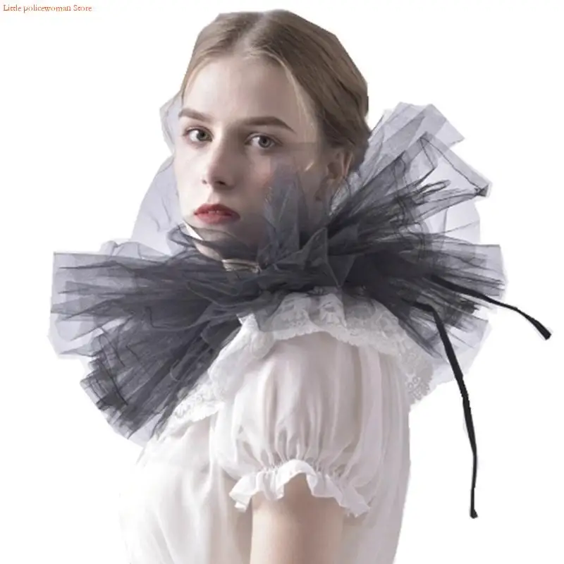 F92D Vintage Girls Jabot Collar Neck Victorian Ruffle Collar with Tie Neck Strap