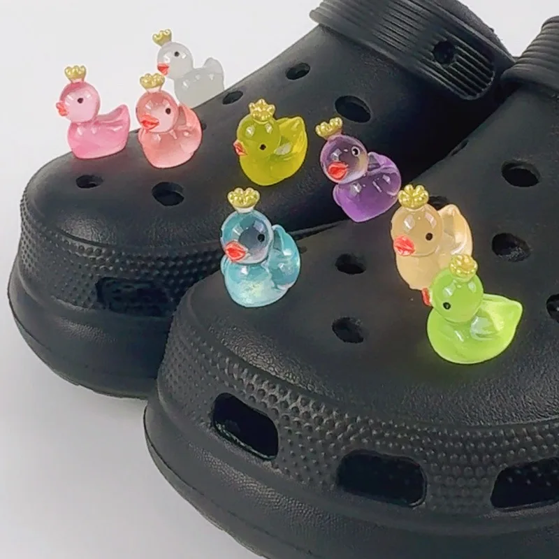 Shoe Charms Set Accessories Hole Shoe Buckle Cute Luminous Crown Duck ABS Shoes Decorations for Sandals Beach Bag DIY Gift