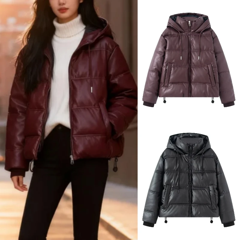 

Высокоуличная повседневная женская куртка-пуховик из искусственной кожи на осень/зиму, новая коллекция 2025г.