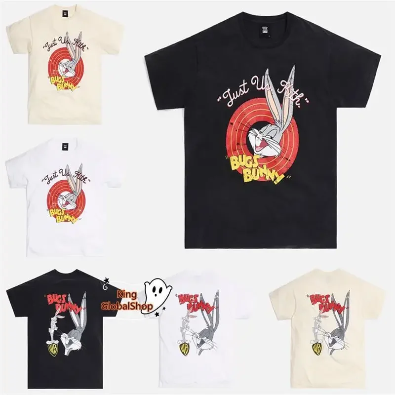 KITH Looney Tunes Cartoon Round Neck T-Shirt For Men And Women Trendy Short Sleeves Printed Rabbit Design Casual Wear