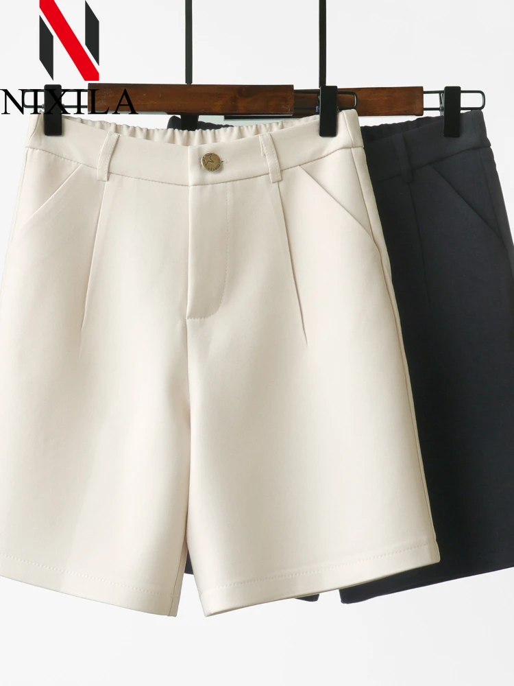 New in Summer Wide Leg Shorts for Women 2024 A Line Short Pants Office Lady Classic Loose Casual Zipper Elegant Women‘s Clothing