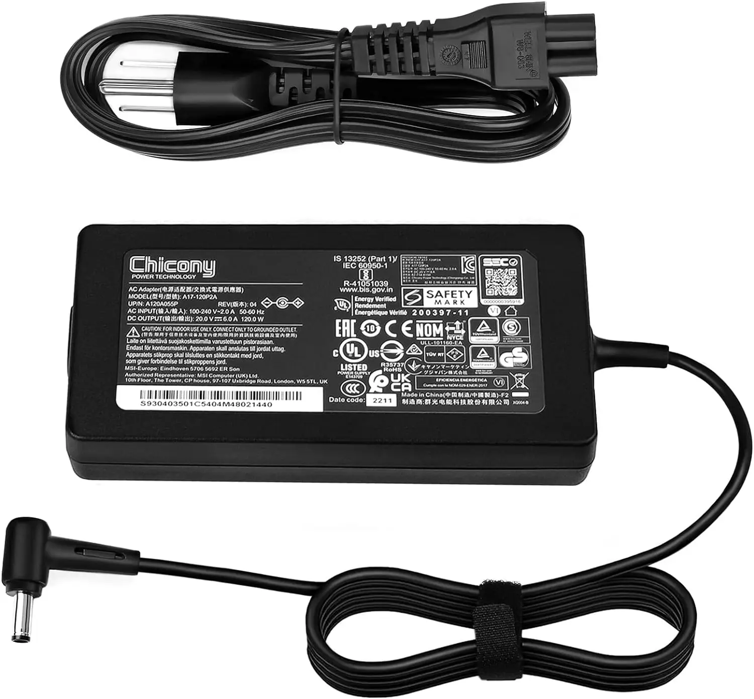 Computer 120W 20V 6A AC Laptop Power Adapter for MSI Gf63 Gv15 Gv15-thin-11sc