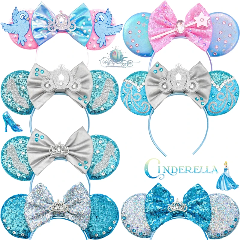 

Disney Cinderella Headbands for Women Crystal Shoes Ears Hair Accessories Kids Pumpkin Car Hairbands Girls FatTonny Bow Headwear