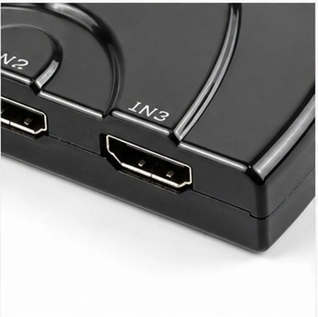 3-Port Selector Splitter Hub Box Black Heavy Duty Plastic Copper Core 55Cm Fixed Cable Plug Play for Hdtv