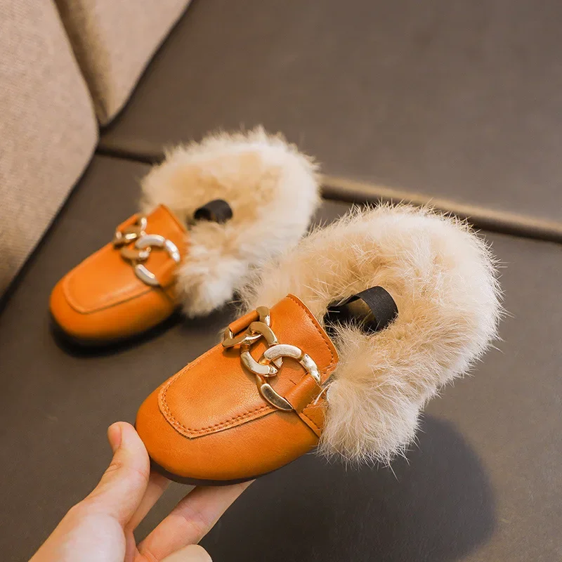 Winter Kids Fur Shoes Children Velvet Loafers Baby Girls Warm Flats Toddler Boys Casual Shoes Soft Moccasins Sapato Infantil