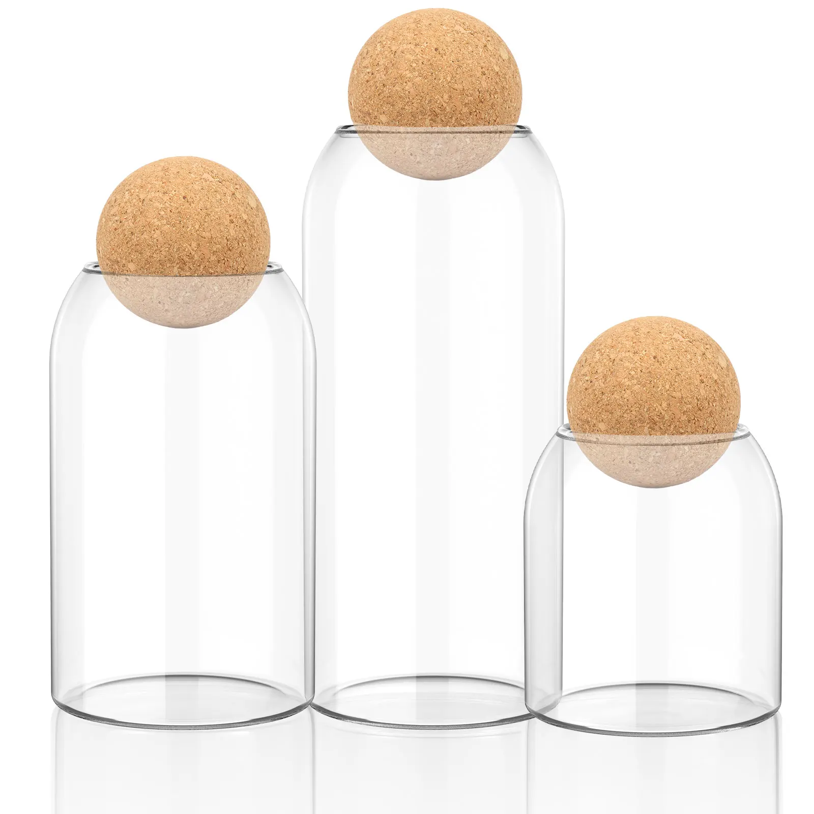 3 Pack Glass Storage Jar with Ball Cork Lid 17Oz/28Oz/40Oz Clear Food Storage Jar Kitchen Food Containers Airtight Glass