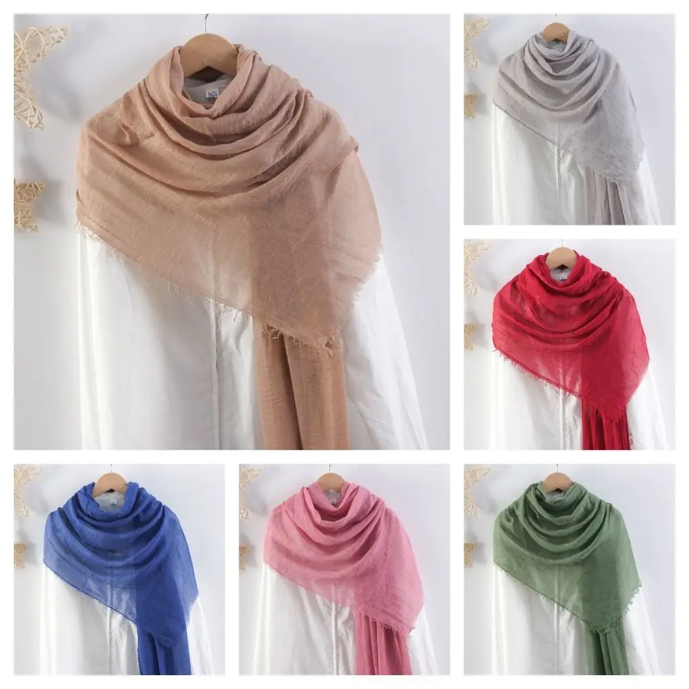 

Soft Cotton Linen Musulman Hijab Scarf Solid Color Long Africa Headband Bandana Thin Muslim Wraps Shawl Female