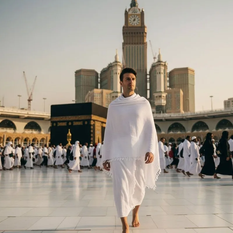 

Arabic Style Men's Ihram Two Piece Towel Suit Solid Color Pilgrimage Outfit Essential