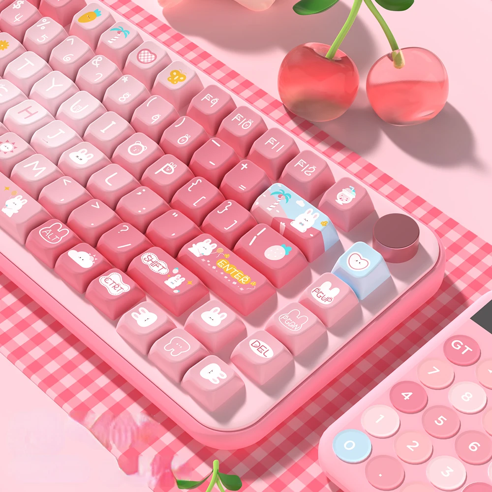 138/158 keycaps Summer Rabbit pink large character cute keycaps MDA Profile PBT material suitable for mechanical keyboard