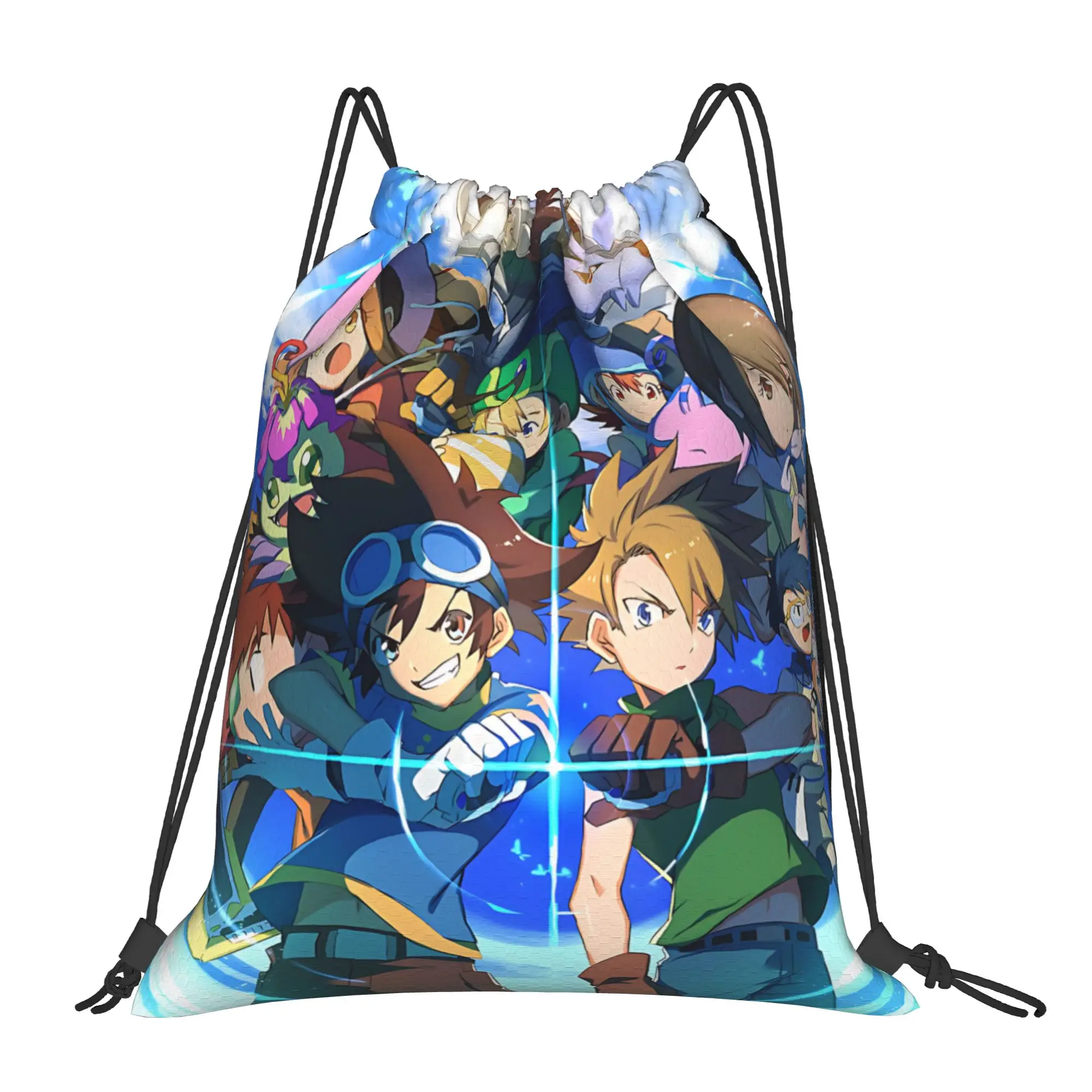 For travel Pouch Digital Monster  Kawaii Drawstring Bags School Shoe Clothes Storage Multi-function Teen Portable Rucksack