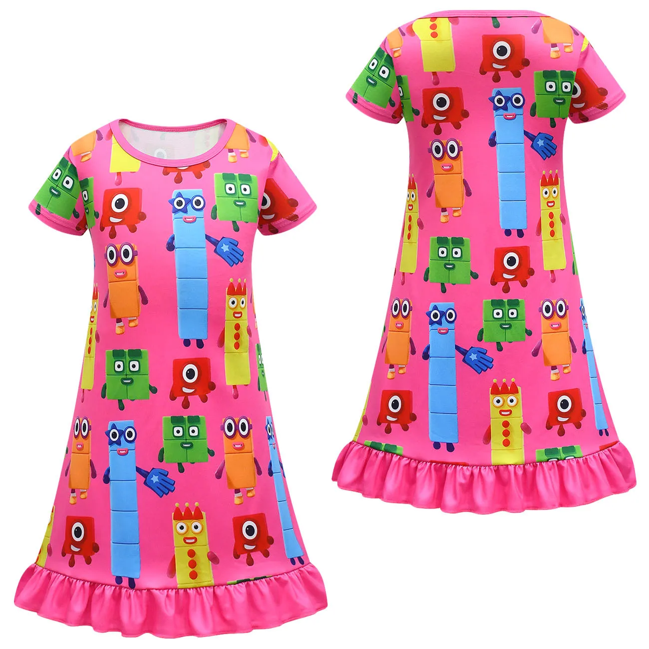 Kids Girls Anime Cartoon Number Print Short Sleeves Princess Dress Outfit Christmas Role Play Halloween Cosplay Costume