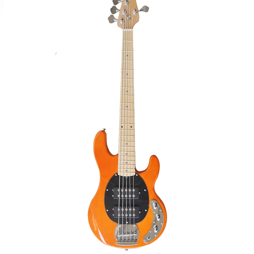 Flyoung 5 Strings Orange M Electric Bass Guitar with Maple Fretboard 21 Frets