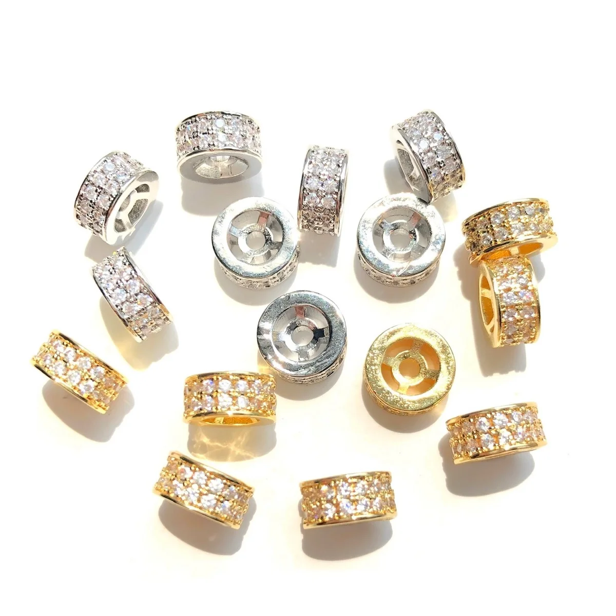 20pcs Micro Pave Wheel Spacers Gold-Plated Rondelle Beads for Women Bracelet Necklaces Earring Necklaces Waist Jewelry Findings