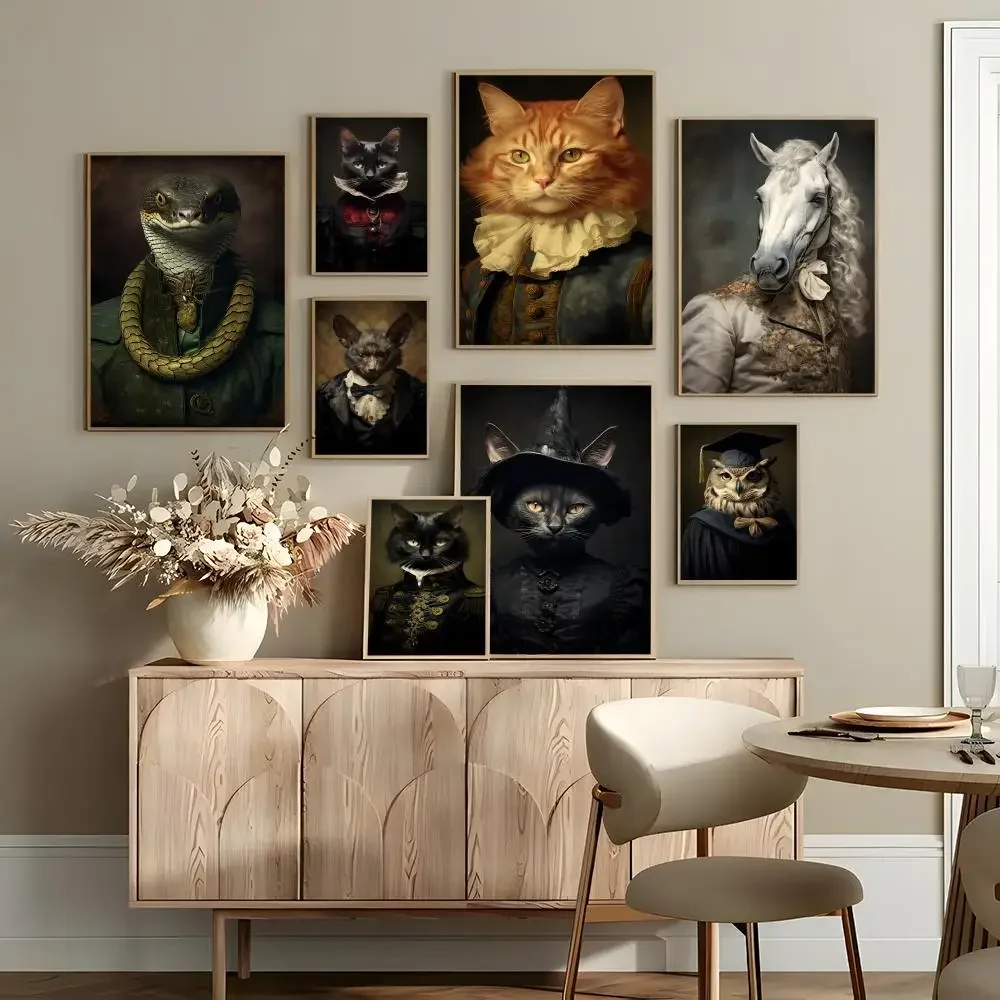 Retro Renaissance Animal Portrait Poster Sticker For Living Room  Bar Home Decor Mural Painting Decoration